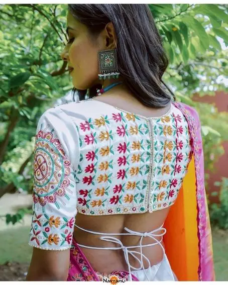 White Lehenga with Latkan Blouse