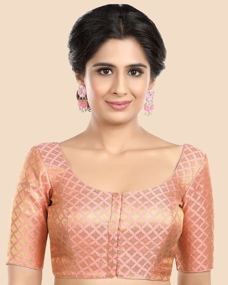 Women Peach Woven-Design Saree Blouse