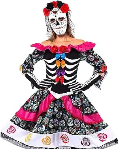 Women’s Day of the Dead Spanish Costume Set for Halloween
