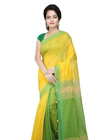 WoodenTant Women's Plain Cotton Saree With Blouse Piece