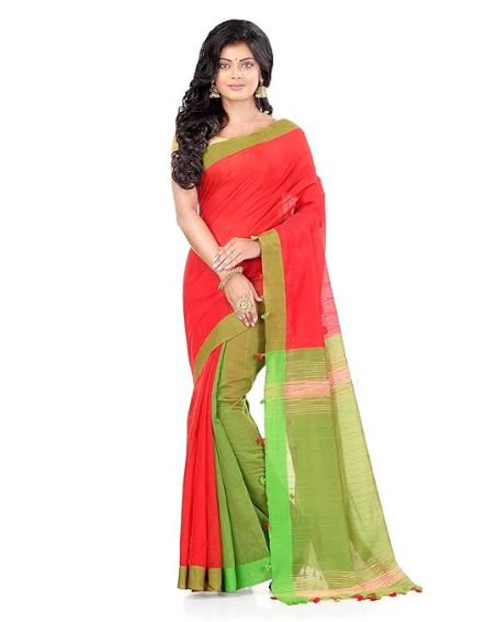 Woodentant Women's Plain Cotton Saree With Blouse Piece