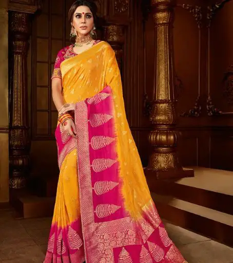 Yellow And Pink Color Designer Saree