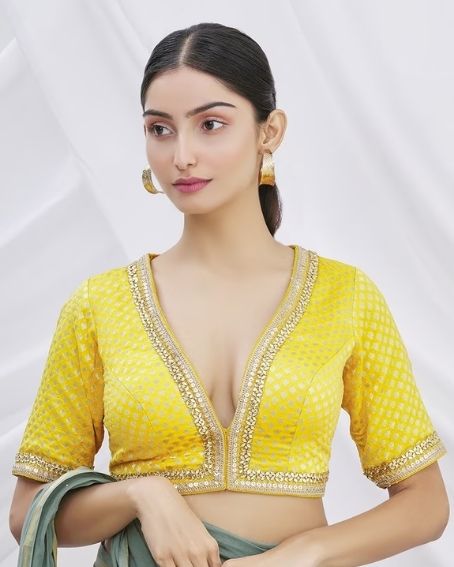 Yellow Banarasi Brocade Saree Blouse