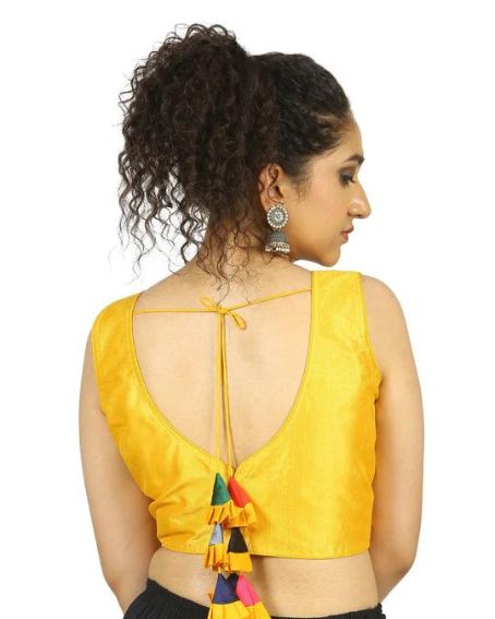 Yellow Color Blouse With Multi Coloured Latkans