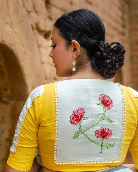Yellow Color Embroidery Cotton Blouse