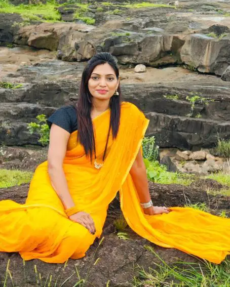 Yellow Cotton Saree with Black Blouse