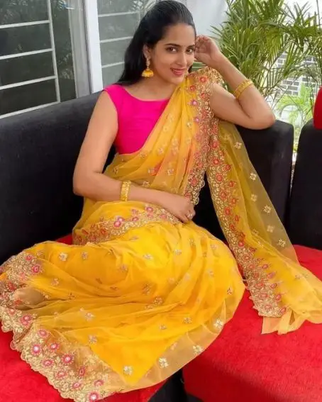 Yellow Embroidered Bollywood Organza Net Saree