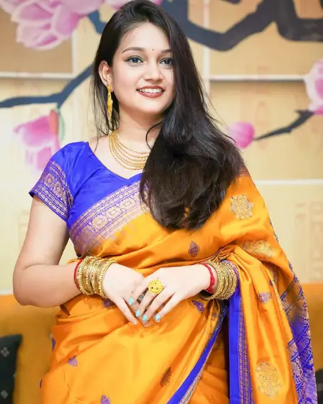 Yellow Fancy Saree with Royal Blue Blouse