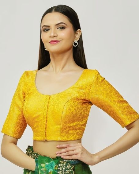 Yellow Floral Brocade Woven Blouse