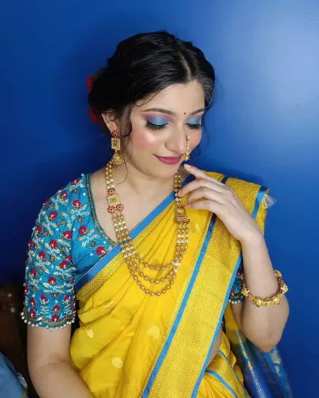 Yellow Plain Saree with Embroidery Blouse