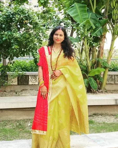 Yellow Saree with Red Blouse with Dupatta Style