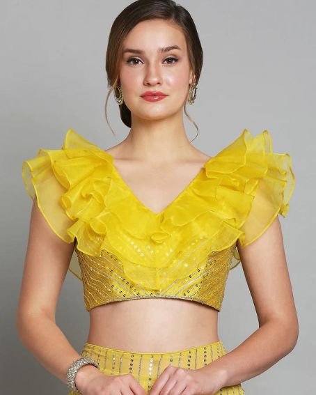 Yellow Silk Ruffle Blouse