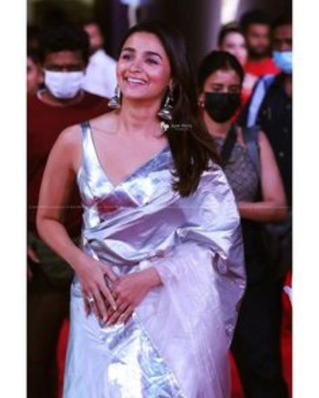 Ali Bhatt in Silver Tissue Saree