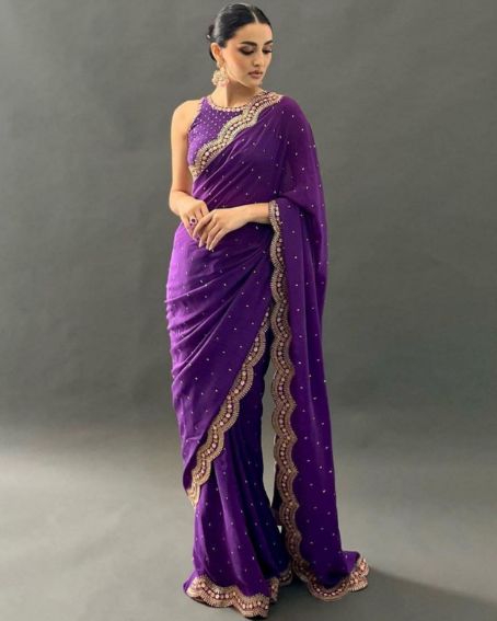 Alluring Purple Rangoli Silk Heavy Embroidery Work Saree With Blouse