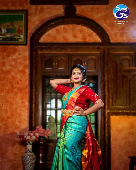 Amazing Green Pattu Saree With Red Blouse