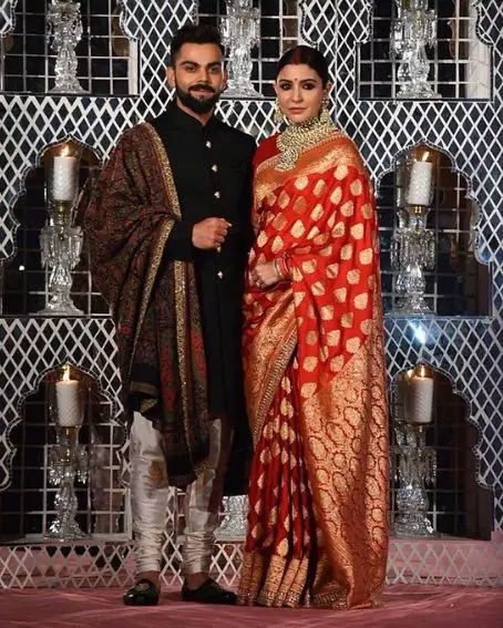 Anushka Sharma Red Color Saree In Reception