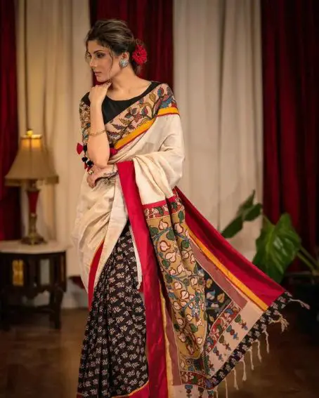 Attractive Kalamkari Digital Printed Linen Saree