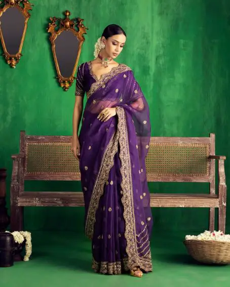 Bahaar Irish Purple Saree Set