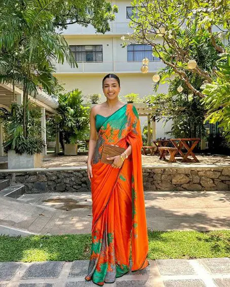 Beautiful Bright Batik Saree For Wedding Guest Look