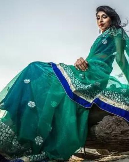 Beautiful Indian Young Girl In Traditional Saree Posing Outdoors