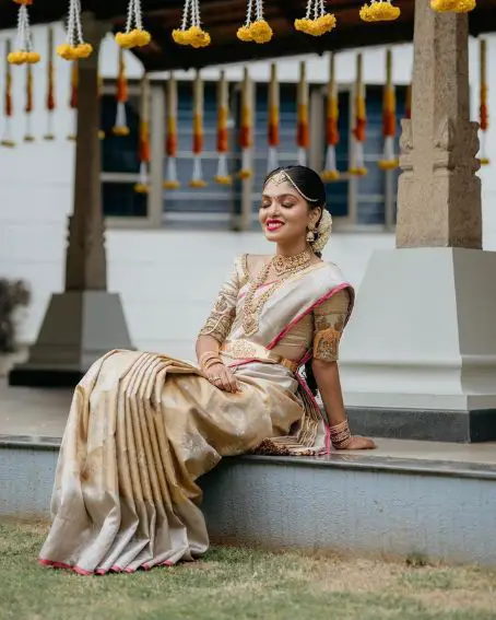 Beige Color Bridal Wedding Saree