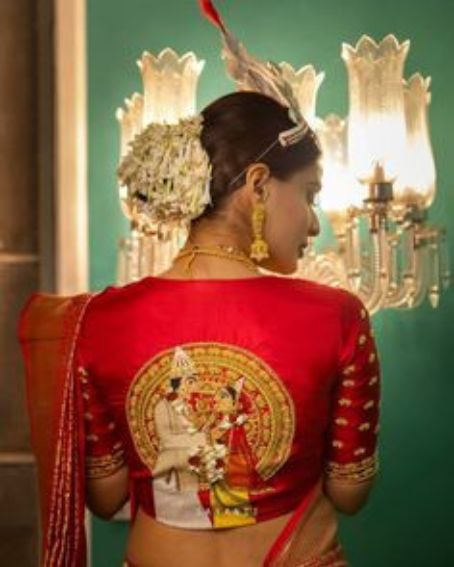 Bengali Bridal Saree Blouse With Hand Paint