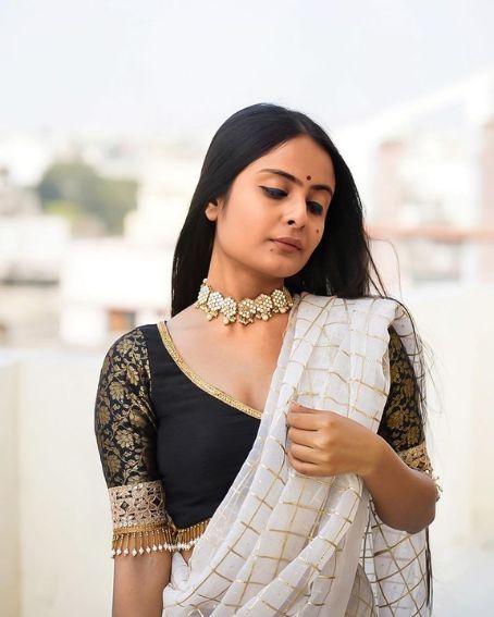 Black Blouse with Pearl Work