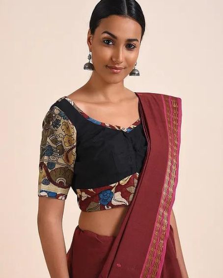 Black Hand Painted Kalamkari Cotton Blouse