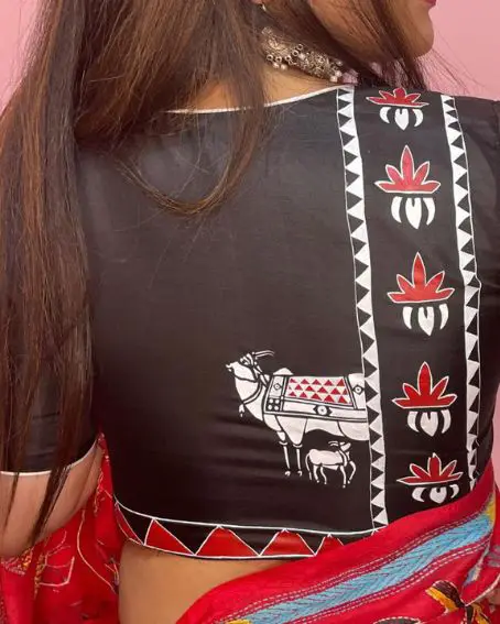 Black Hand Painted Pure Silk Pichwai Blouse