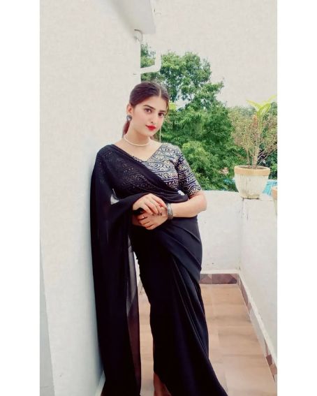 Black Plain Silk Saree with Multicolor Blouse