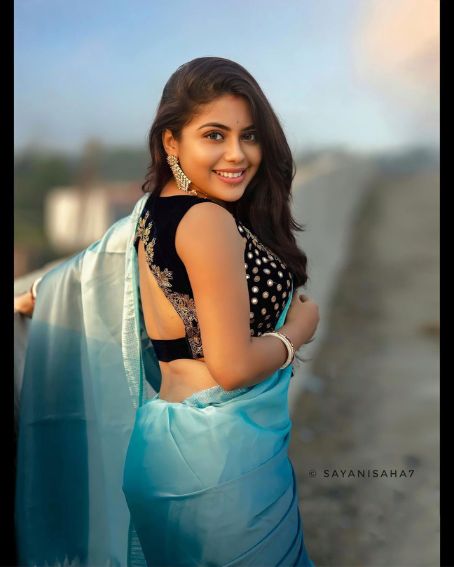 Black Velvet Blouse With Sky Blue Saree