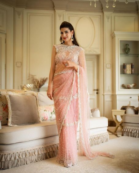 Blush Pink Saree With Pearl Embellishments Blouse