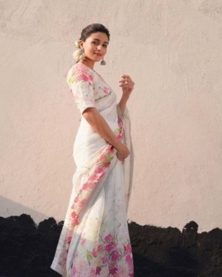 Bollywood Alia Bhatt inspired White Floral Saree