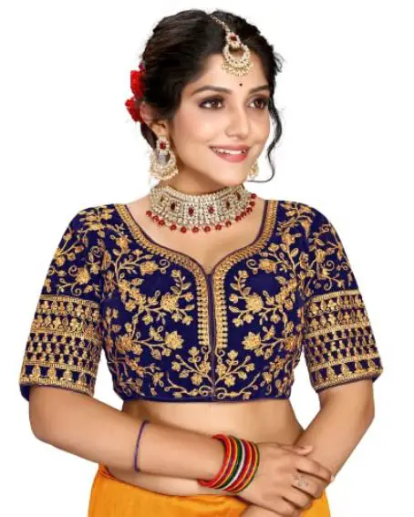 Cotton Silk All Over Embroidered Sweetheart Neck Half Sleeves Saree Blouse