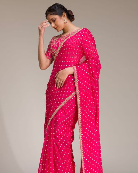 Deep Magenta Pink Sequins Embroidered Organza Saree