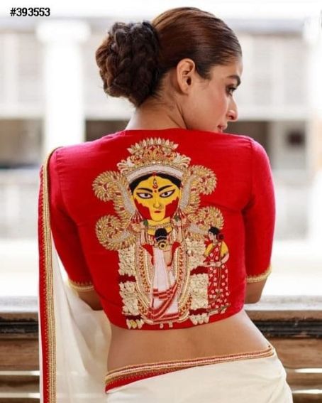 Durga Puja Special Red And White Designer Saree For Women