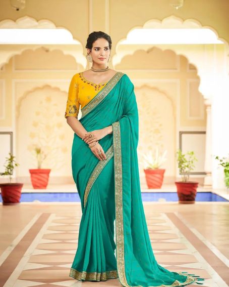 Festive Designer Sea Green Saree with Unstitched Blouse
