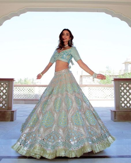 Fluorescent Green Lehenga for Bride's Sisters