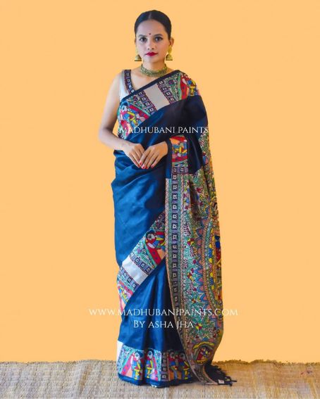 Godna Doli Hand-painted Madhubani Tussar Silk Saree