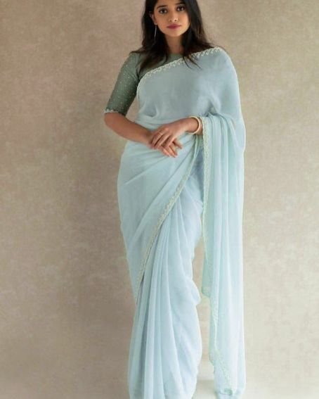 Georgette Saree with Hand Diamond Work