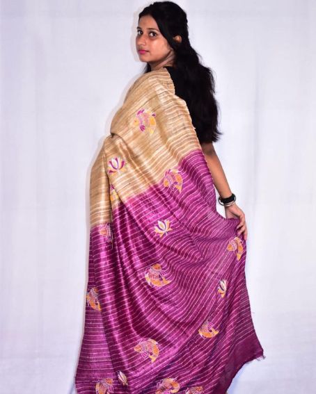 Ghicha Silk With Madhubani Motifs Handwork Saree