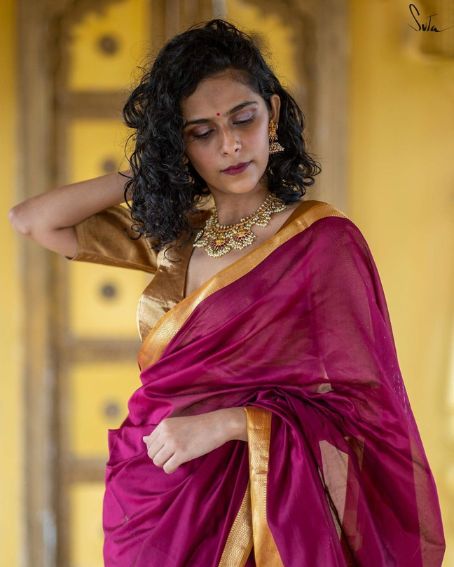 Gold Blouse With Stunning Saree Made Of Cotton Silk