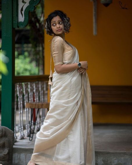 Gold Blouse With Stunning Saree Made Of Cotton Silk And Embellished With Zar