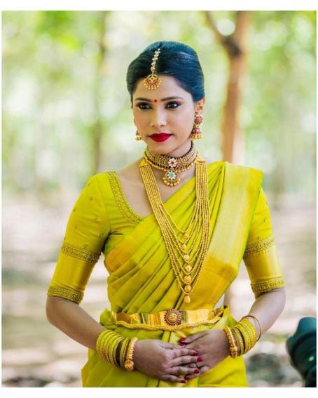 Gold Queen Elizabeth Lime Green Wedding Saree