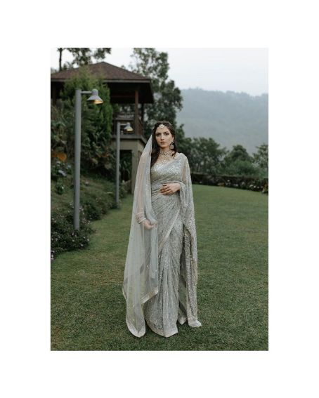 Gray Color Bridal Reception Saree