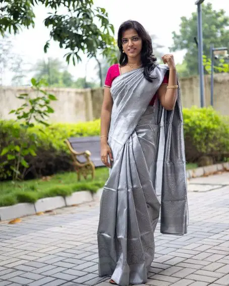 Gray Saree With Pink Blouse