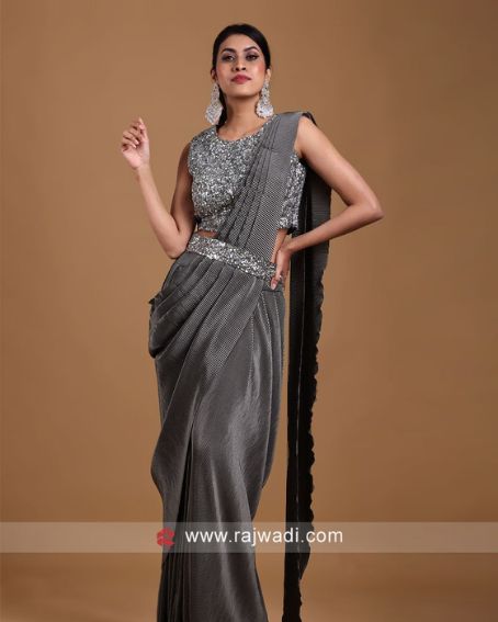 Gray Sequins Work Designer Blouse Gray Saree