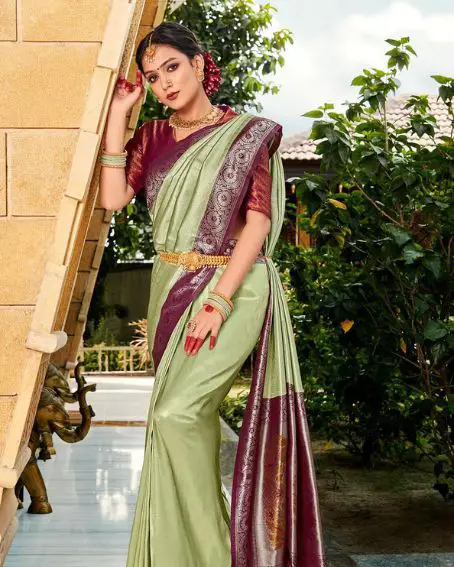 Green And Wine Kanjivaram Saree