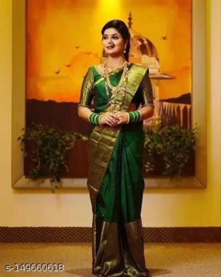 Green Color Wedding Saree In Lichi Silk With Zari Weaving Jacquard And Blouse