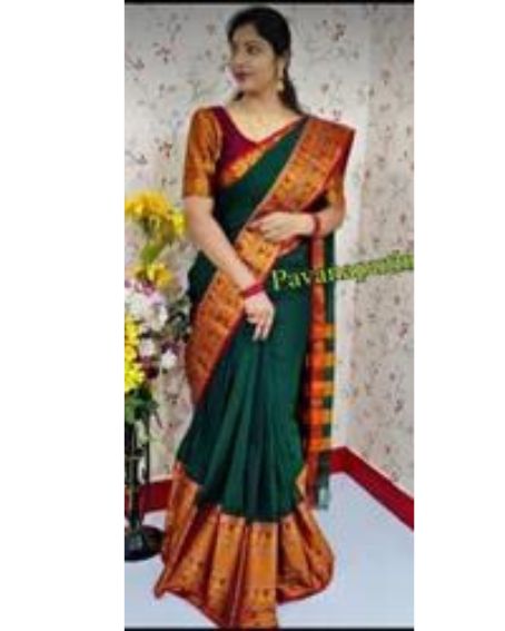 Green Narayanpet Saree with Maroon Blouse Design